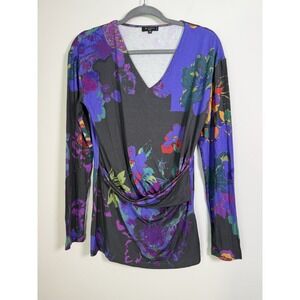Etro Milano Italian Knit Top Purple Floral Long Sleeve Sz 48 Event Travel Luxury